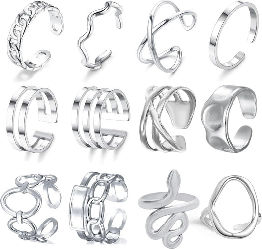 PINCHUAN Juego de 17 anillos de plata para nudillos para mujer, jue...