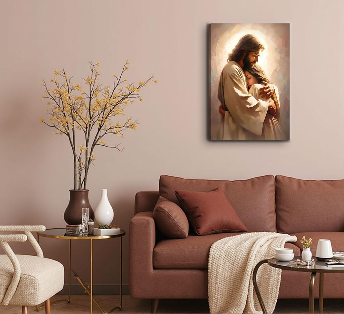Lienzo de Jesús abrazando a una mujer, arte de pared, refugio segur...