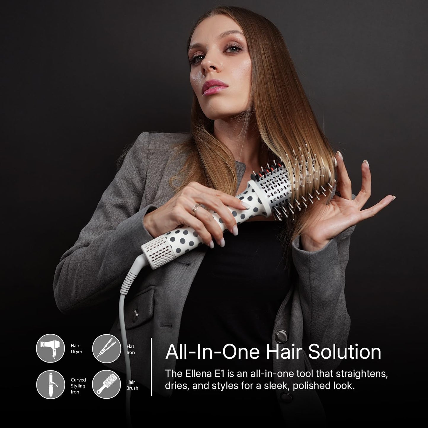 Ellena Secador de pelo E1 + cepillo alisador de pelo modo dual, cep...