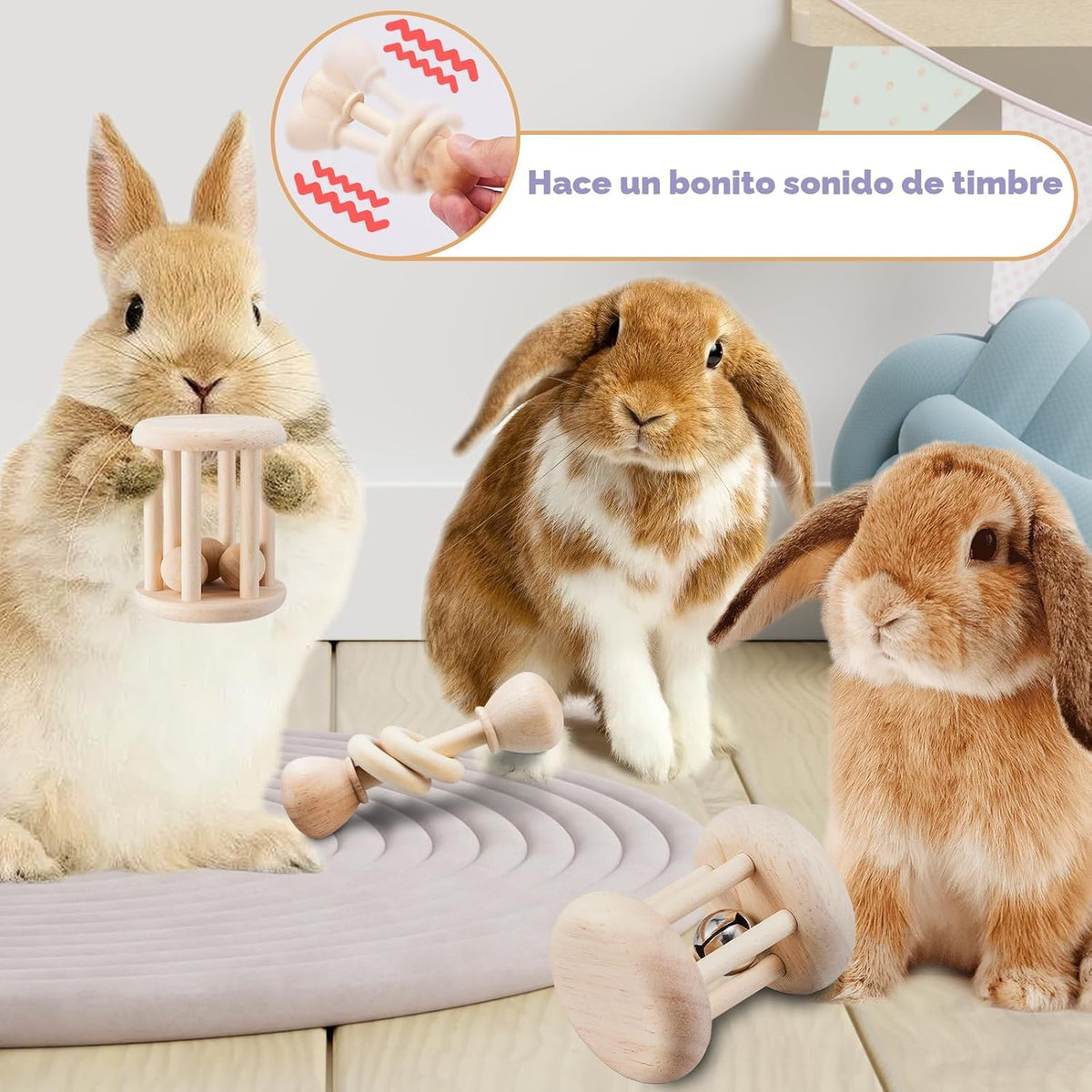 AOWPFVV 3 Piezas de Juguetes de Conejo de Madera - Seguros para Mas...