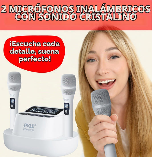 Pyle Juego de micrófonos de karaoke - Micrófonos inalámbricos con r...