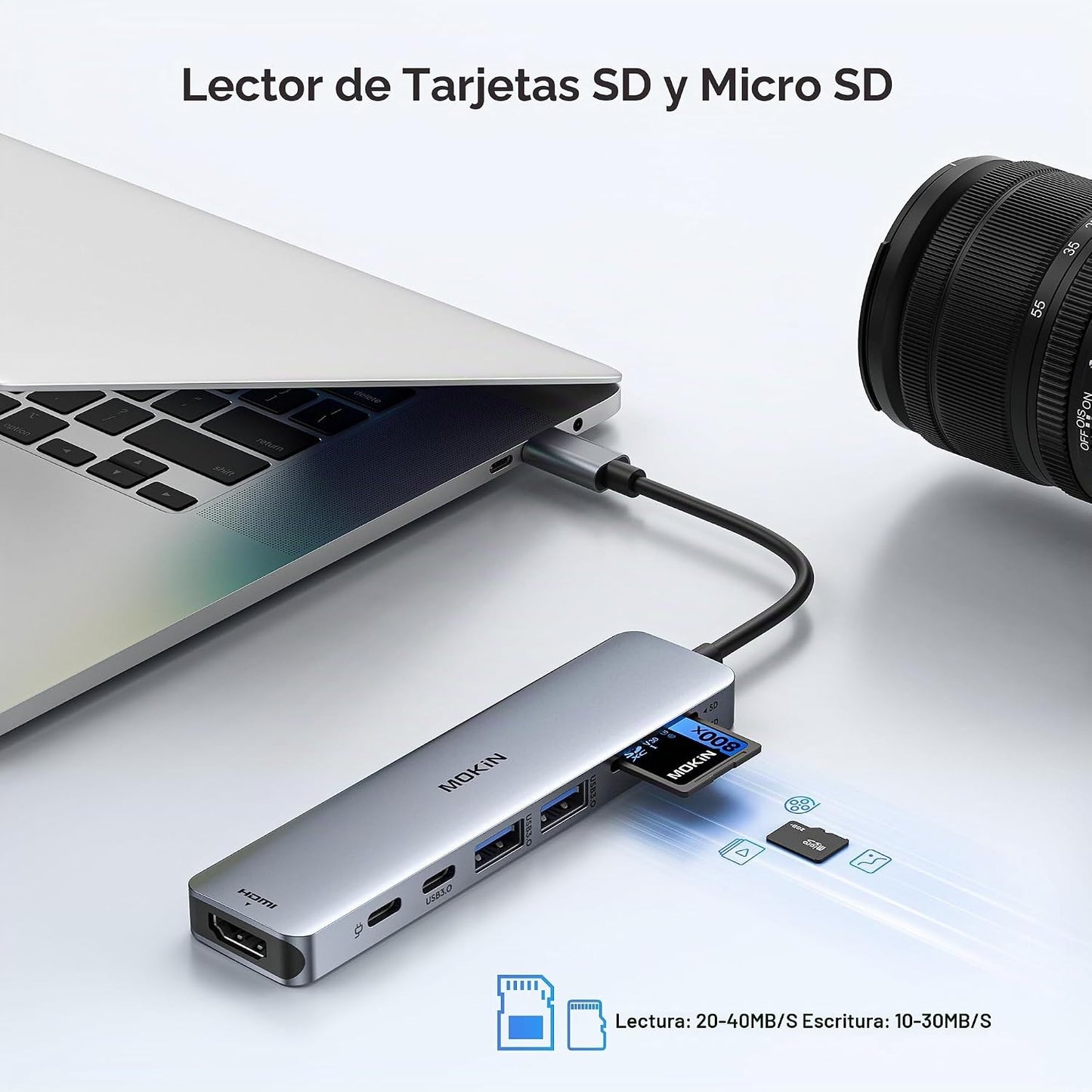 MOKiN Adaptador HDMI USB C Hub, dongle 7 en 1 con lector de tarjeta...