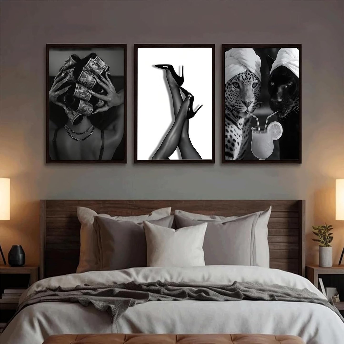 3 piezas de arte de pared de lona con diseño de leopardo moderno en...