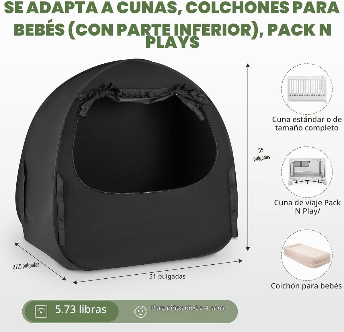 Funda opaca para tienda de campaña para cuna de tamaño completo con...