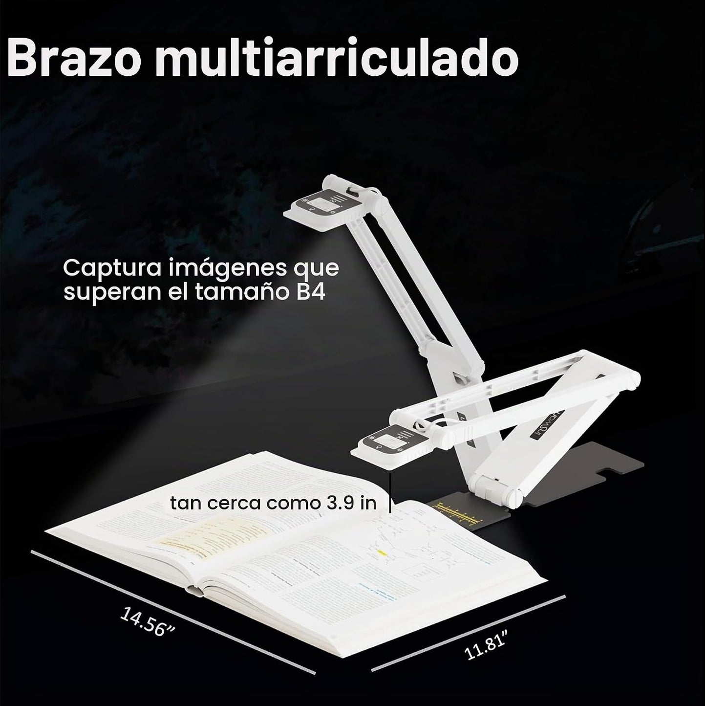 INSWAN INS-Flip 4 - Cámara de documentos plegable 4K 13MP, LED, mic...