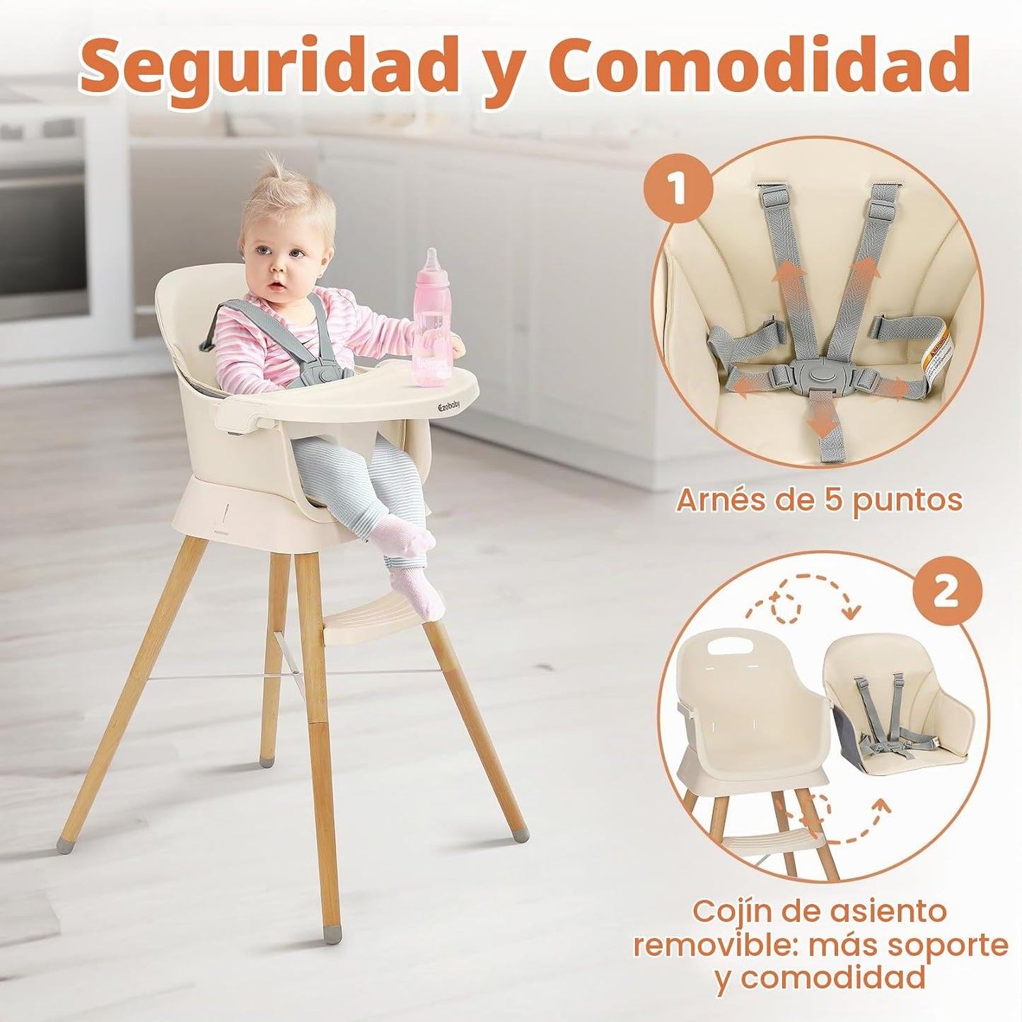 Ezebaby Silla alta portátil para bebé, sillas altas para bebés y ni...