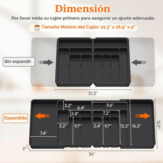 Lifewit Organizador grande de cubiertos para cajón, expandible de 2...