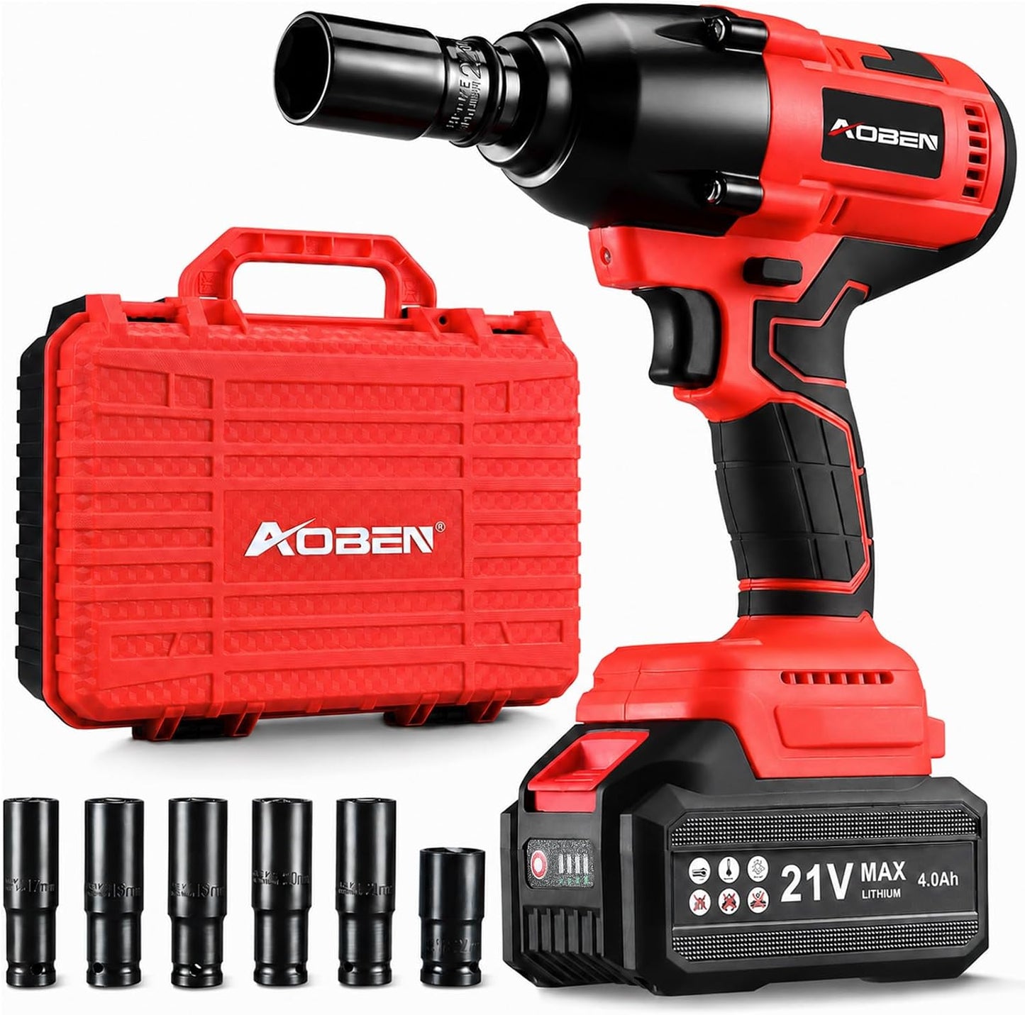 AOBEN Llave de impacto inalámbrica de 1\/2 pulgada, Kit de pistola...