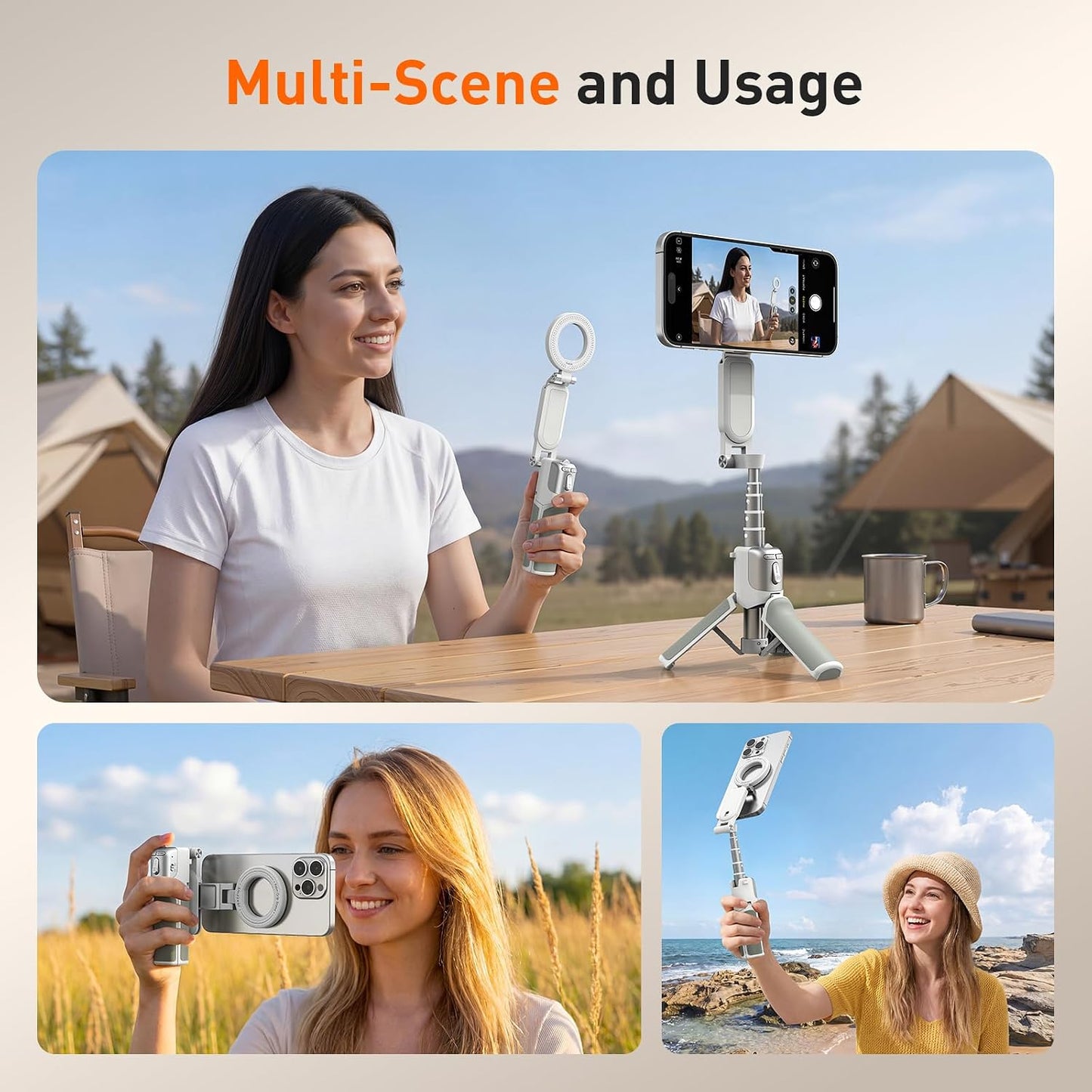 AMAZEAR Agarre para cámara de teléfono con trípode para selfie, acc...