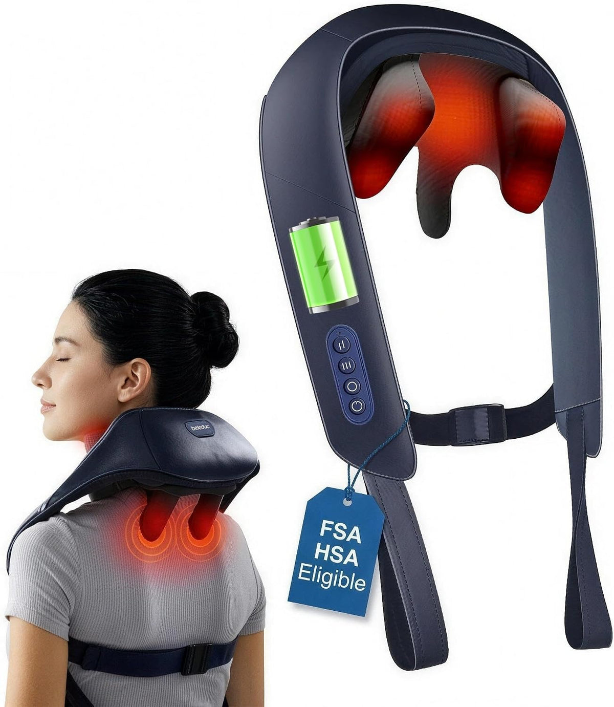 Beleduc Masajeador de cuello inalámbrico con calor, HSA elegible pa...