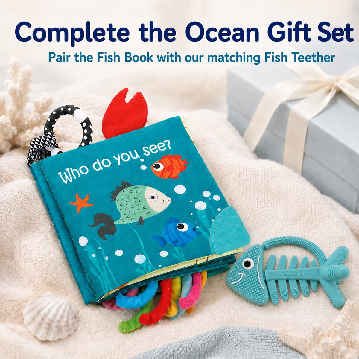 Fish Baby Crinkle Books &amp; 3D Fish Baby Teething Toys para bebés...