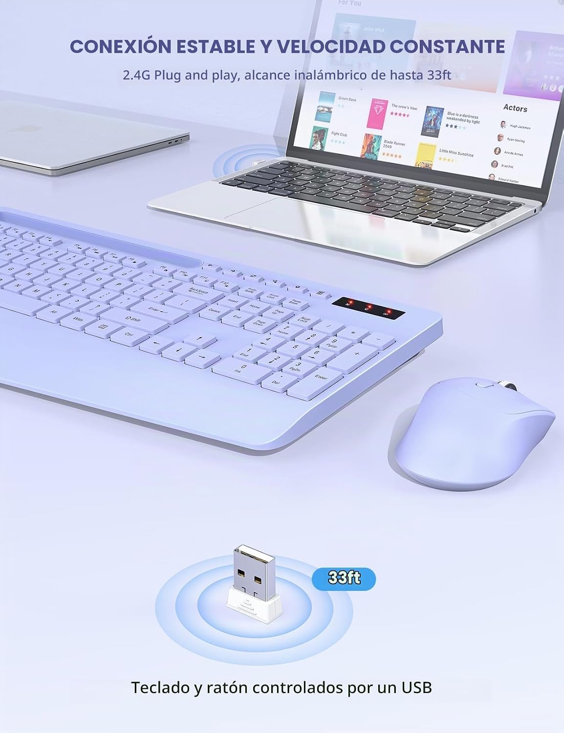SABLUTE - Combo de teclado y mouse inalámbricos, tamaño completo, r...