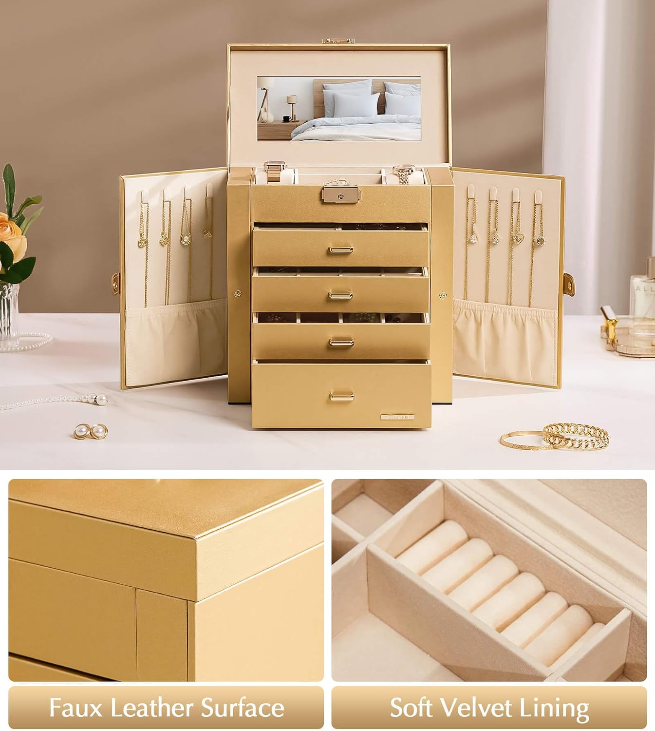 Homde - Joyero grande para mujer: organizador de 5 capas con cerrad...