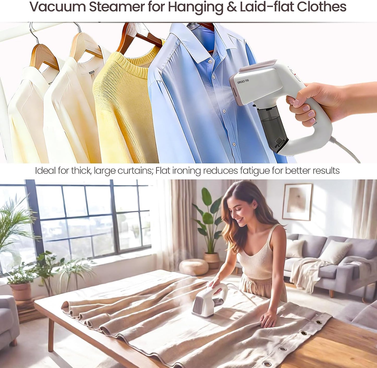 Vaporizador al vacío para ropa, vaporizador de ropa de mano 2 en 1...