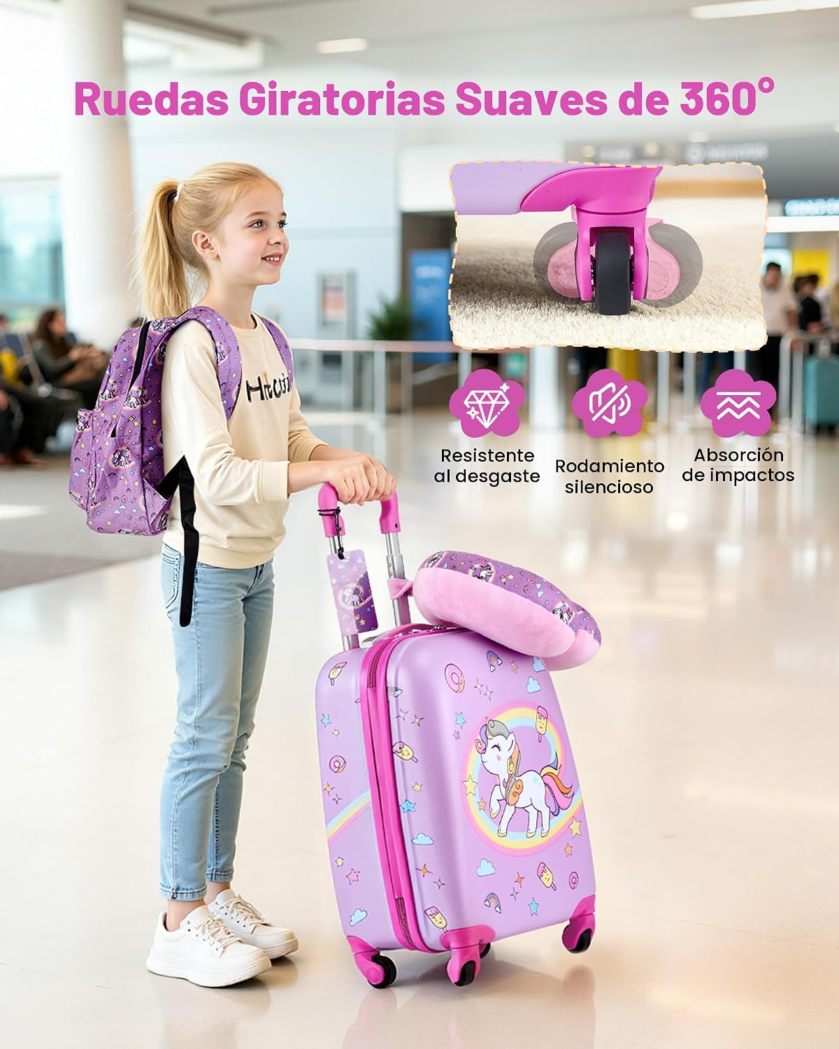 VEVOR Juego de equipaje para niños, 5 piezas, maleta con ruedas ríg...