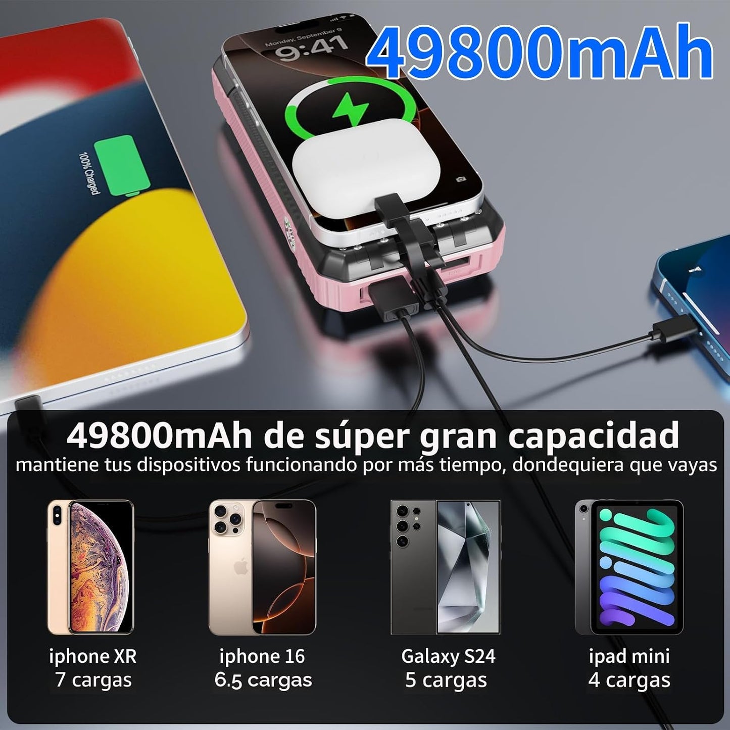 FCJZX Banco de energía solar de 49800 mAh, cargador portátil con 4...