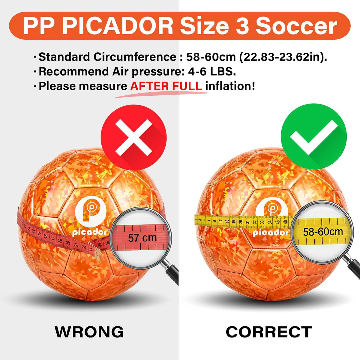 PP PICADOR Balón de fútbol tamaño 3, pelotas de fútbol con purpurin...