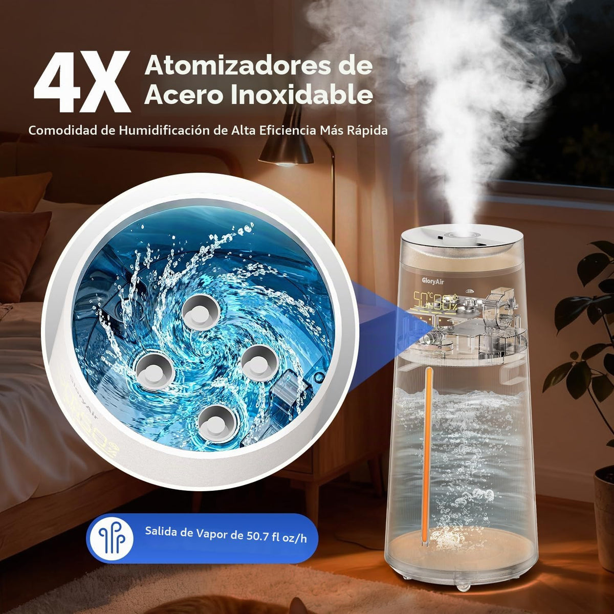 Humidificador GloryAir para habitaciones grandes, niebla fría de 6,...