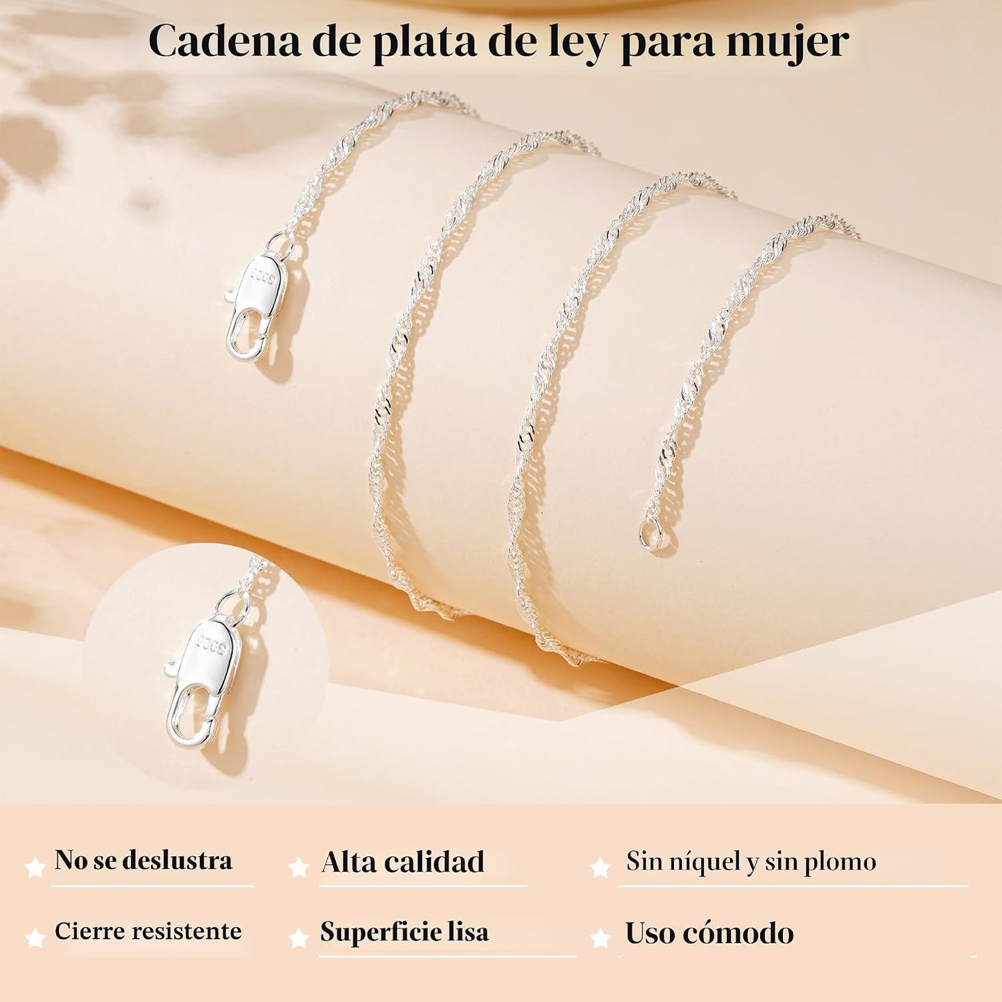Diorra Collares de cadena de plata de ley para mujer, cadena de esl...