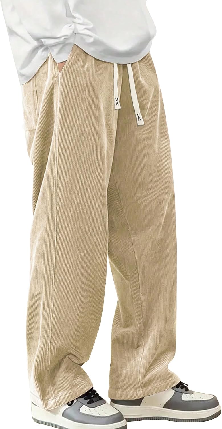 Hidkat Pantalones de corduroy casual para hombre, pantalones de pie...