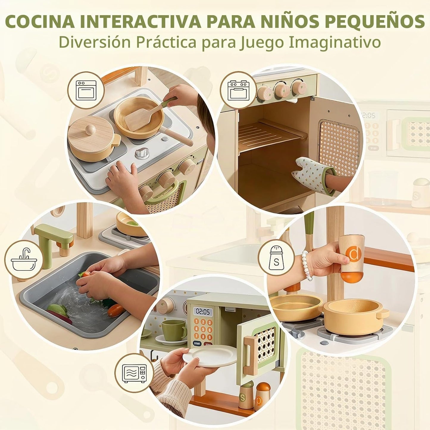 Juego de cocina de madera para niños pequeños, juego de cocina de j...