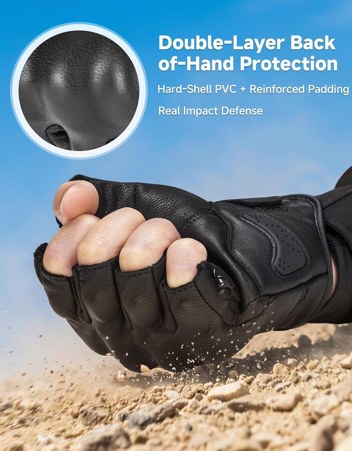KEMIMOTO Guantes de cuero para motocicleta de medio dedo para hombr...