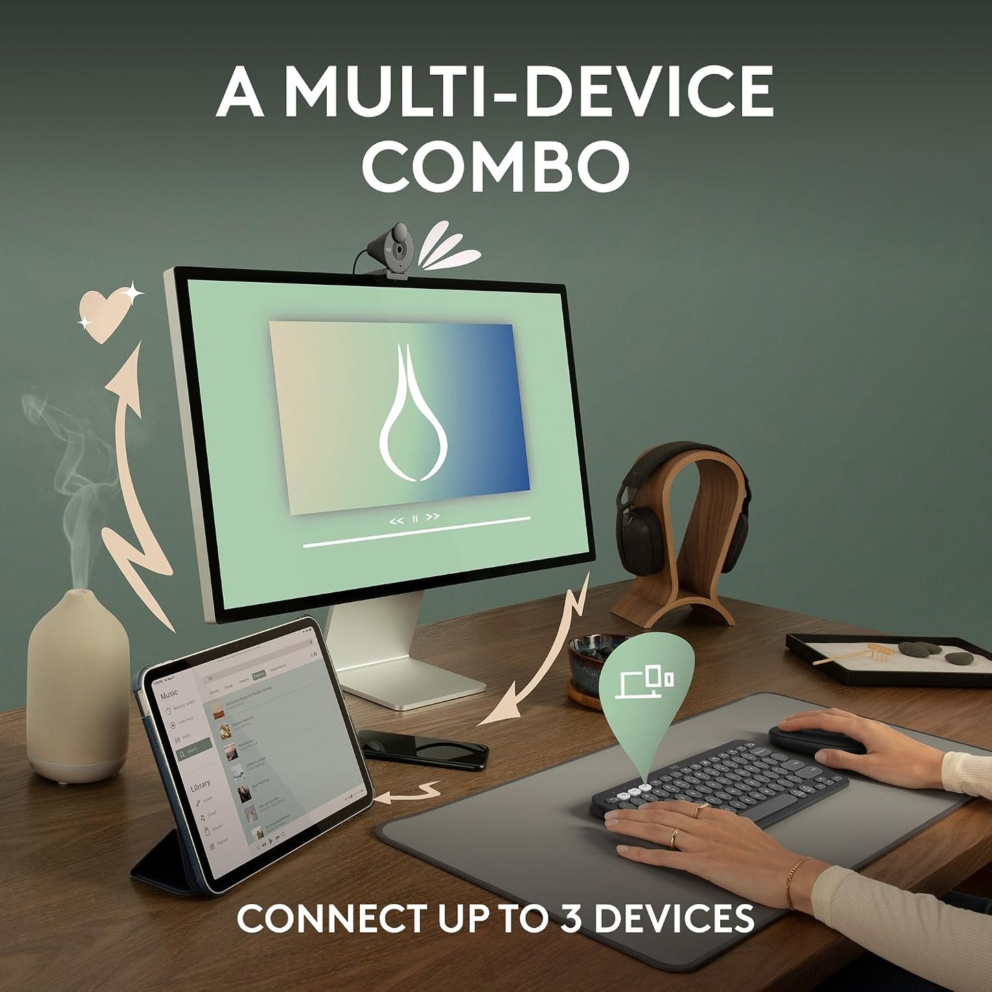 Logitech Pebble 2 Combo de teclado y mouse inalámbricos silenciosos...