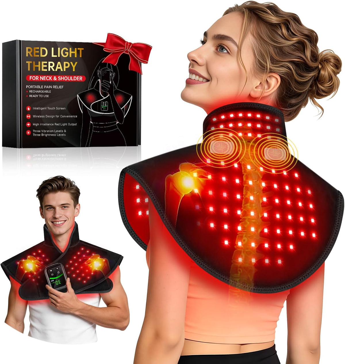 Terapia de luz roja inalámbrica para alivio del cuello y hombros, 1...