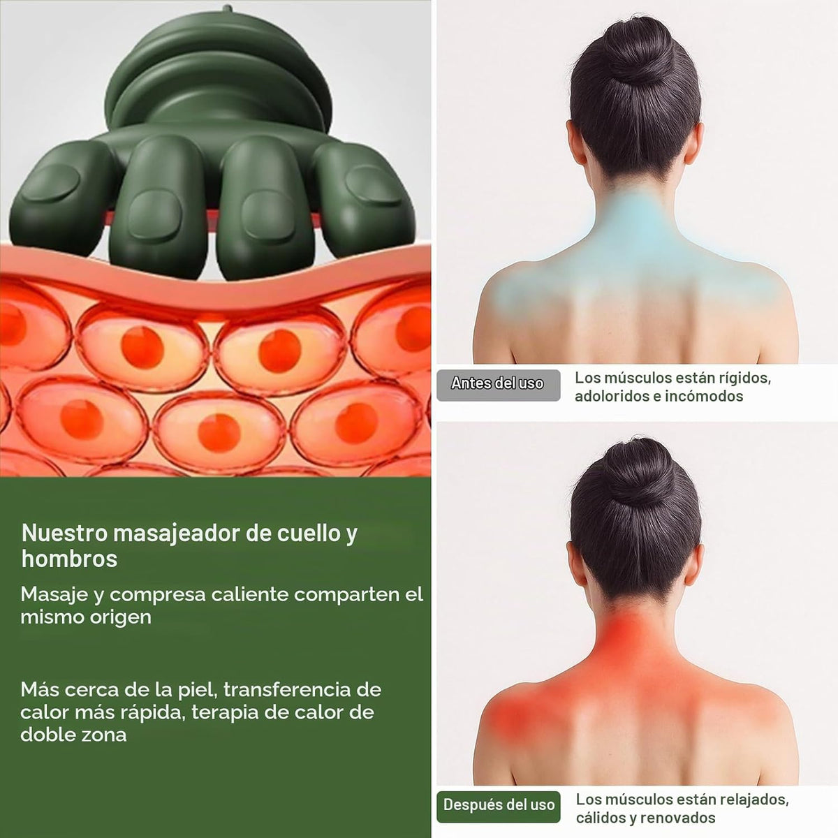 Masajeador de cuello con calor, masajeador biónico Shiatsu de cuell...