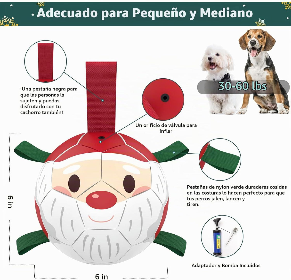 QDAN - Pelotas de fútbol de Navidad con correas para perros, juguet...