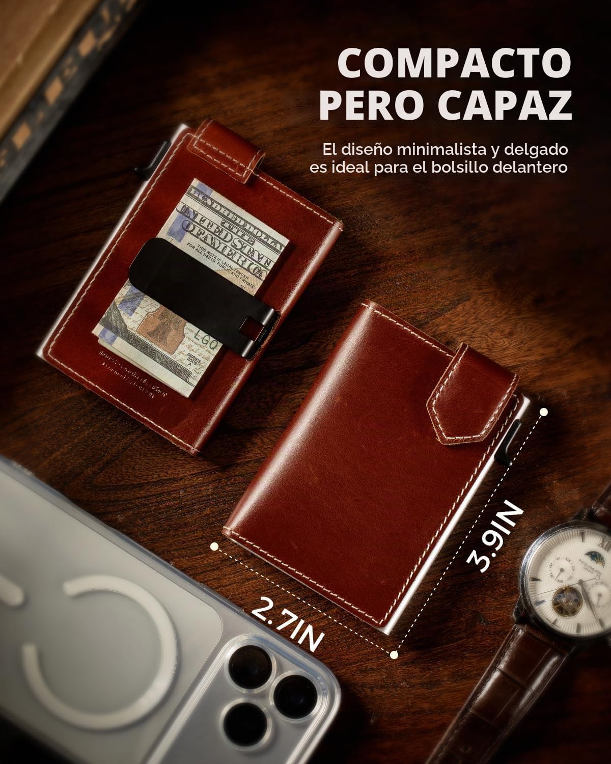LORZOR Cartera delgada para hombres con cierre de seguridad, billet...