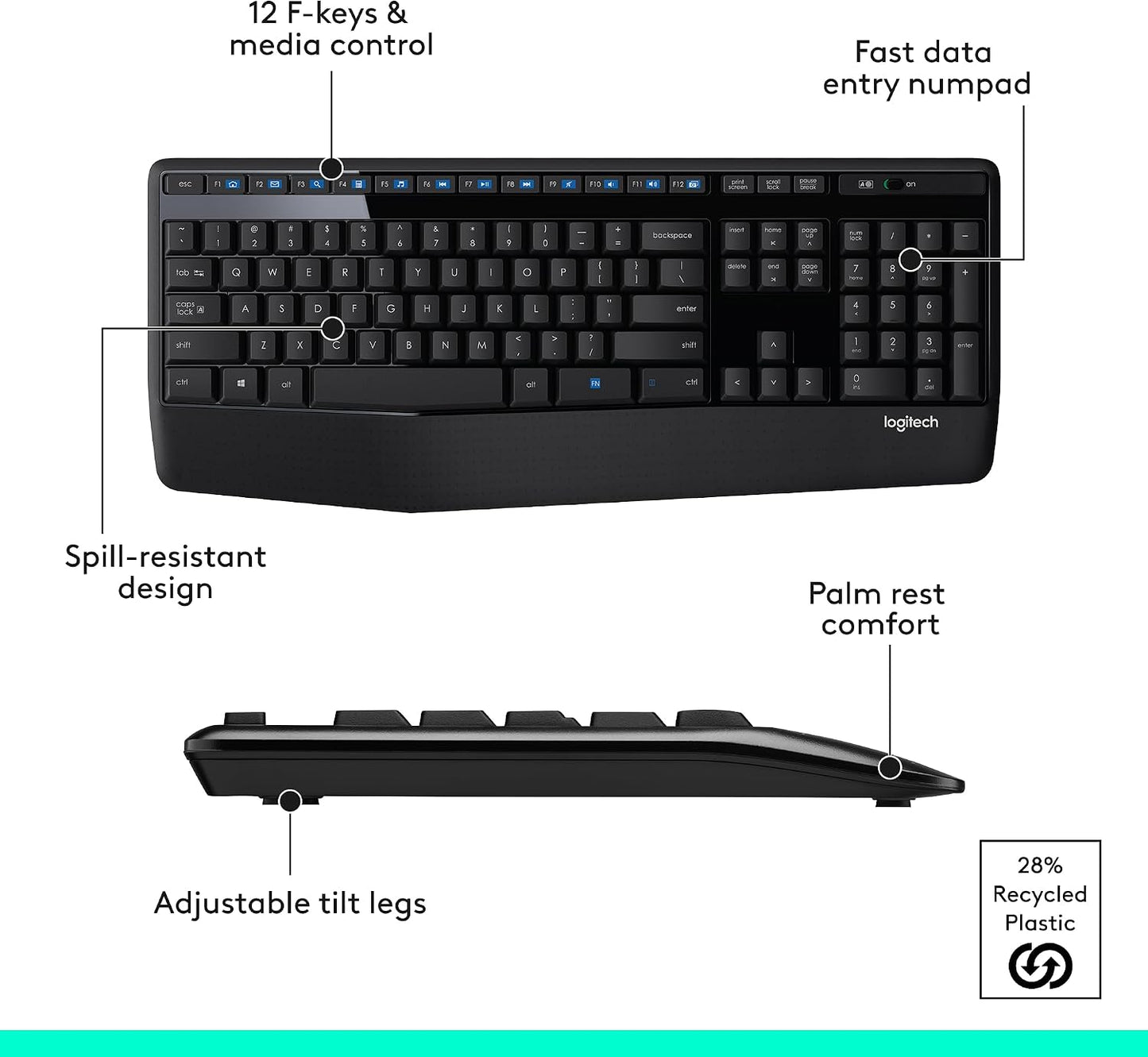 Logitech MK345 Combo de teclado y mouse inalámbricos de tamaño comp...