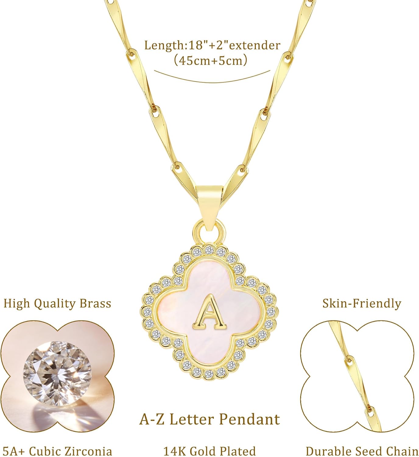 LETFLY Collares con inicial de trébol de cuatro hojas para mujer, c...