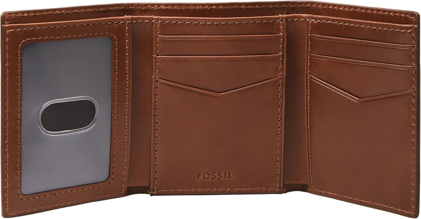 Fossil Billetera triple de cuero para hombre, Talla única