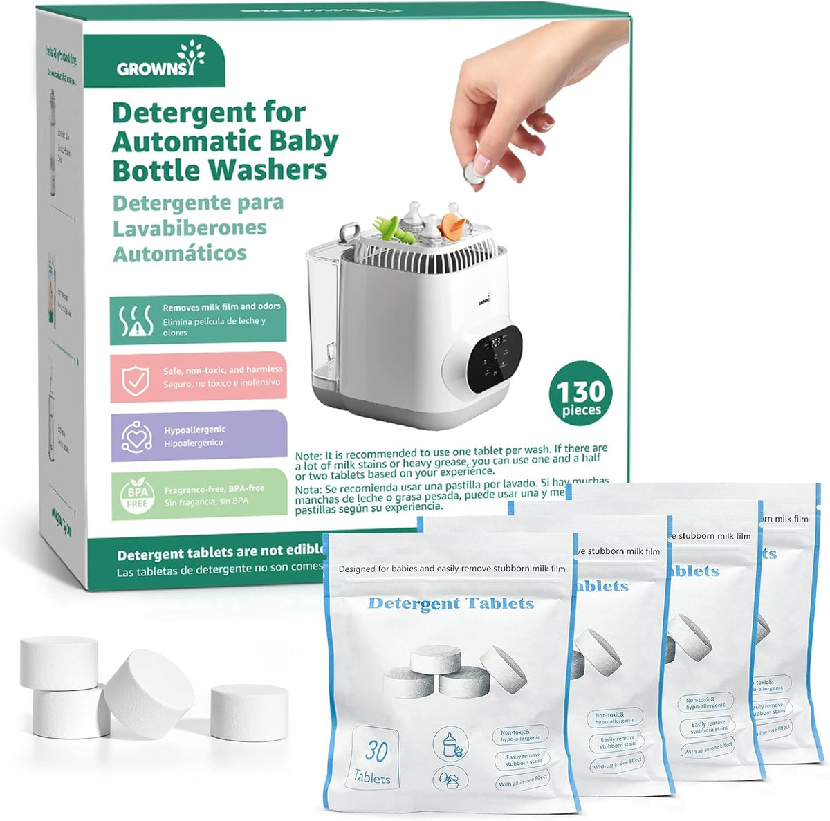 GROWNSY Comprimidos oficiales para lavar botellas de detergente 130...