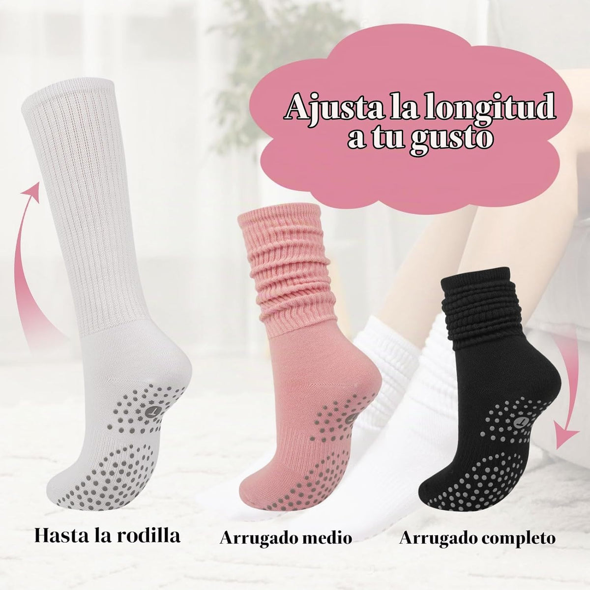 Calcetines de agarre para pilates para mujer, calcetines de yoga co...