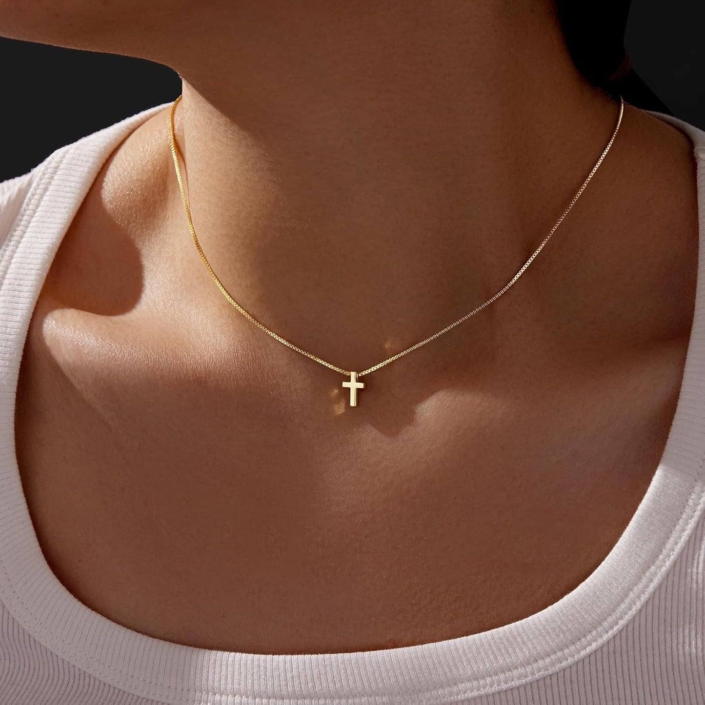 Fesciory Collar de cruz para mujer, chapado en oro de 14 quilates,...