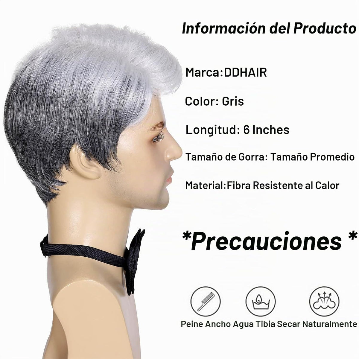 DDHAIR Peluca de anciano gris para hombre, peluca corta gris platea...