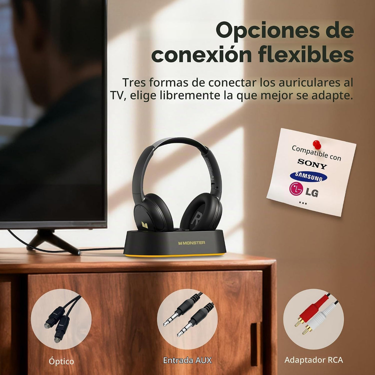 Monster TVlink 300 Auriculares inalámbricos para TV Bluetooth 5.3 N...