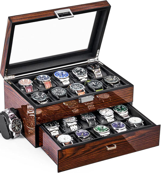 BEWISHOME Caja de reloj de gama alta, organizador de caja de reloj...