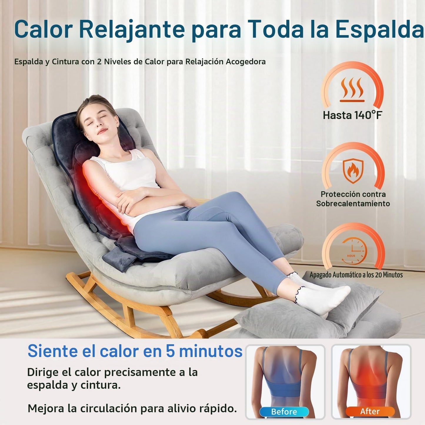 comrelax Masajeador de espalda con cubierta de tela de felpa suave,...