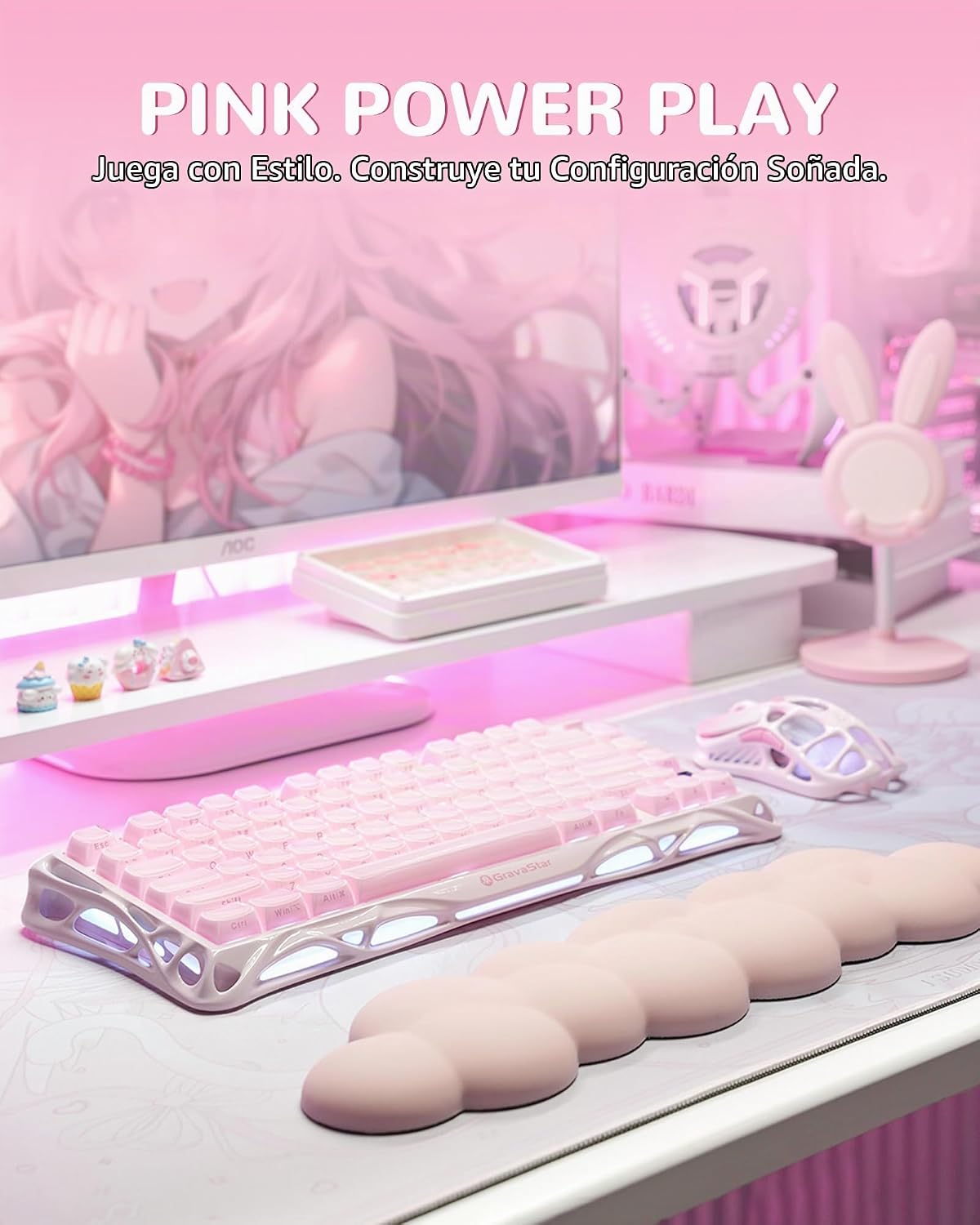 GravaStar Mercury K1 75% Rosa Teclado Inalámbrico, Diseño de Exoesq...