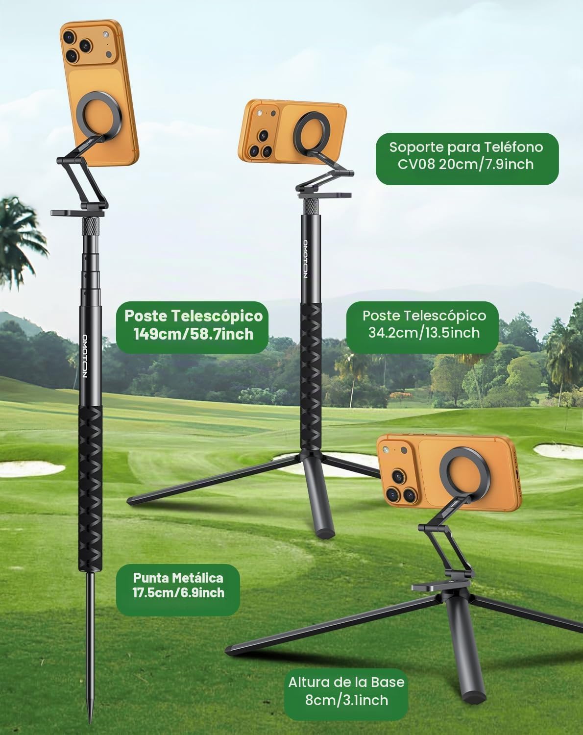 OMOTON CV08-B1 Trípode de golf y monopie, kit Pro 5 en 1 (soporte m...