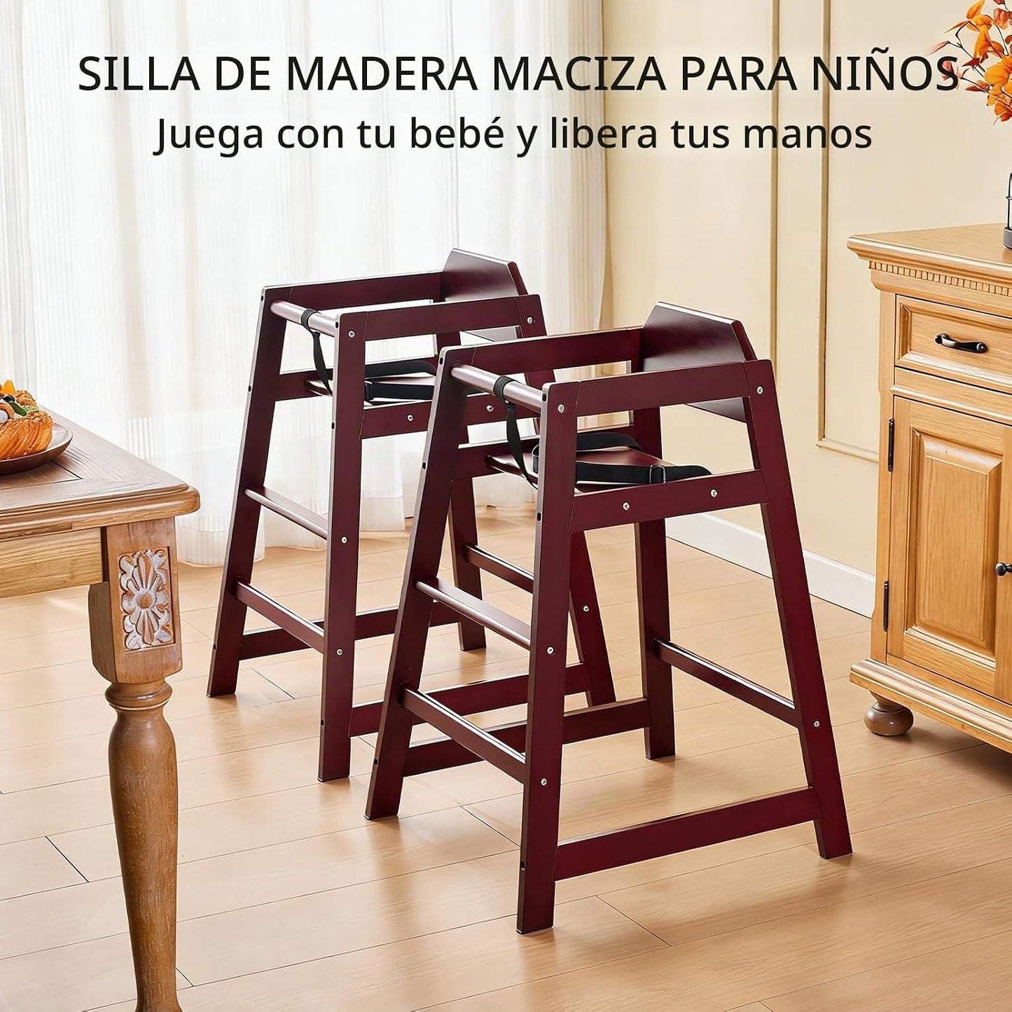 Neoflavie Sillas altas de madera para bebés y niños pequeños, silla...