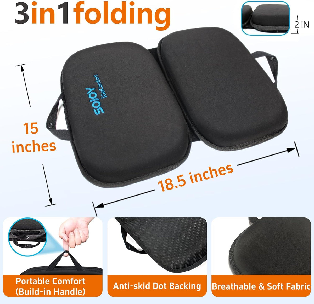 Sojoy iGelComfort Cojín de Asiento de Gel Plegable 3 en 1 con Espum...