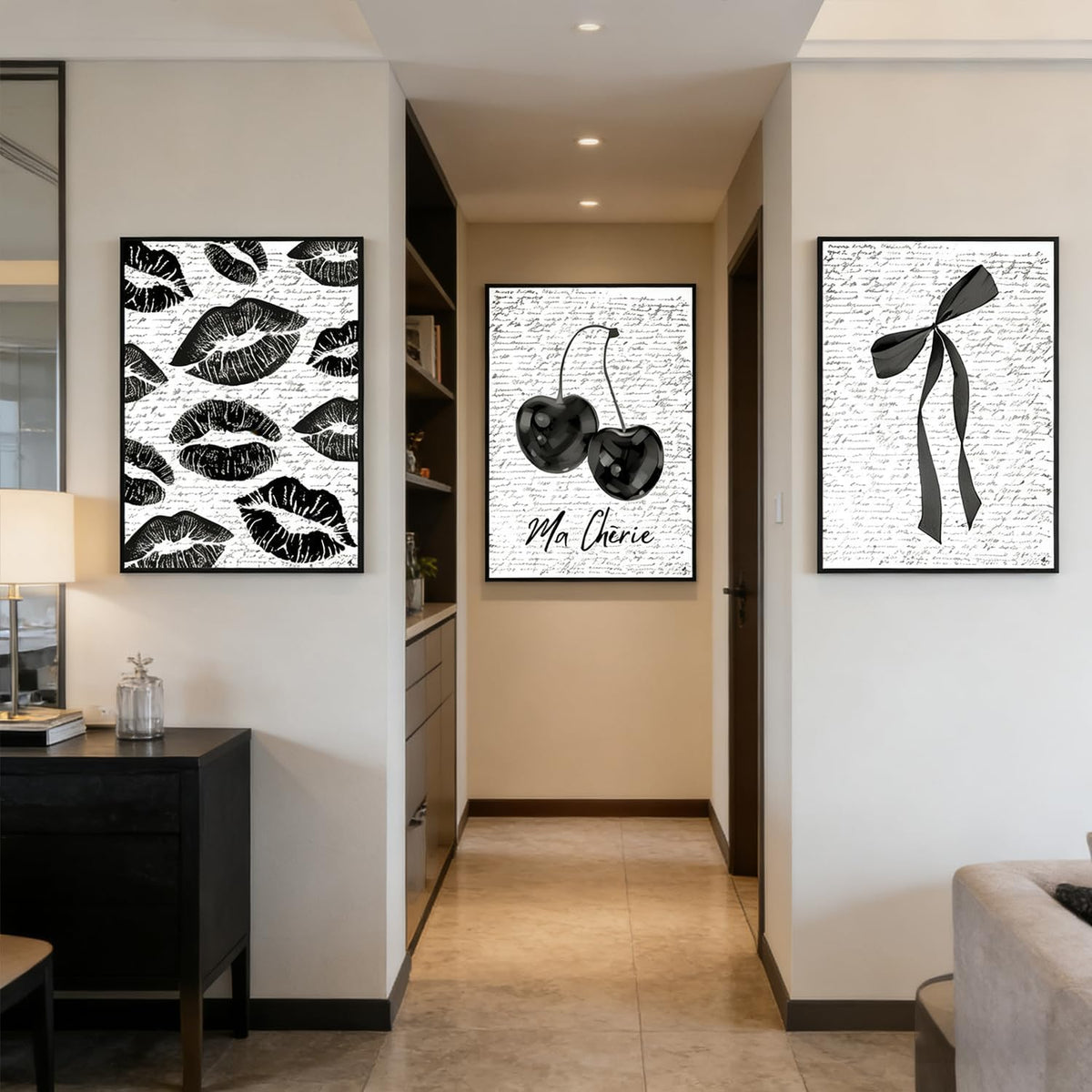 3 piezas de arte de pared en lienzo de labios blancos y negros y ce...