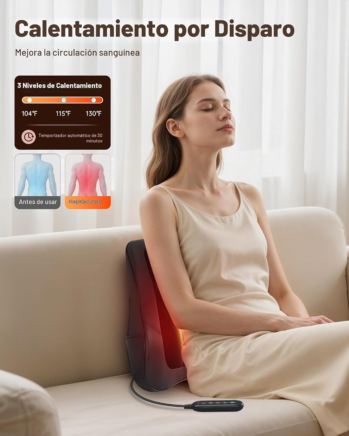Beleduc Masajeador de espalda Shiatsu con calor, masajeador de espa...