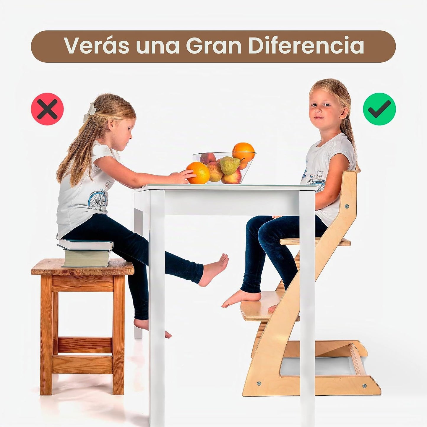 FORNEL Silla alta de madera para bebés y niños pequeños, altura aju...