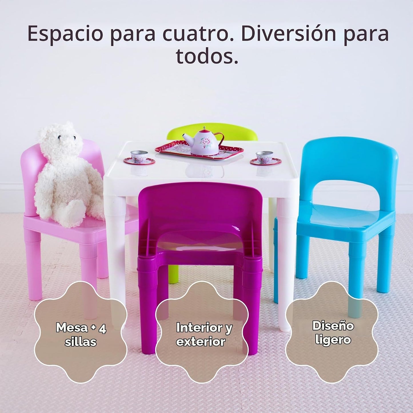 Tot Tutors - Juego de mesa y silla cuadrada de 5 piezas para niños...