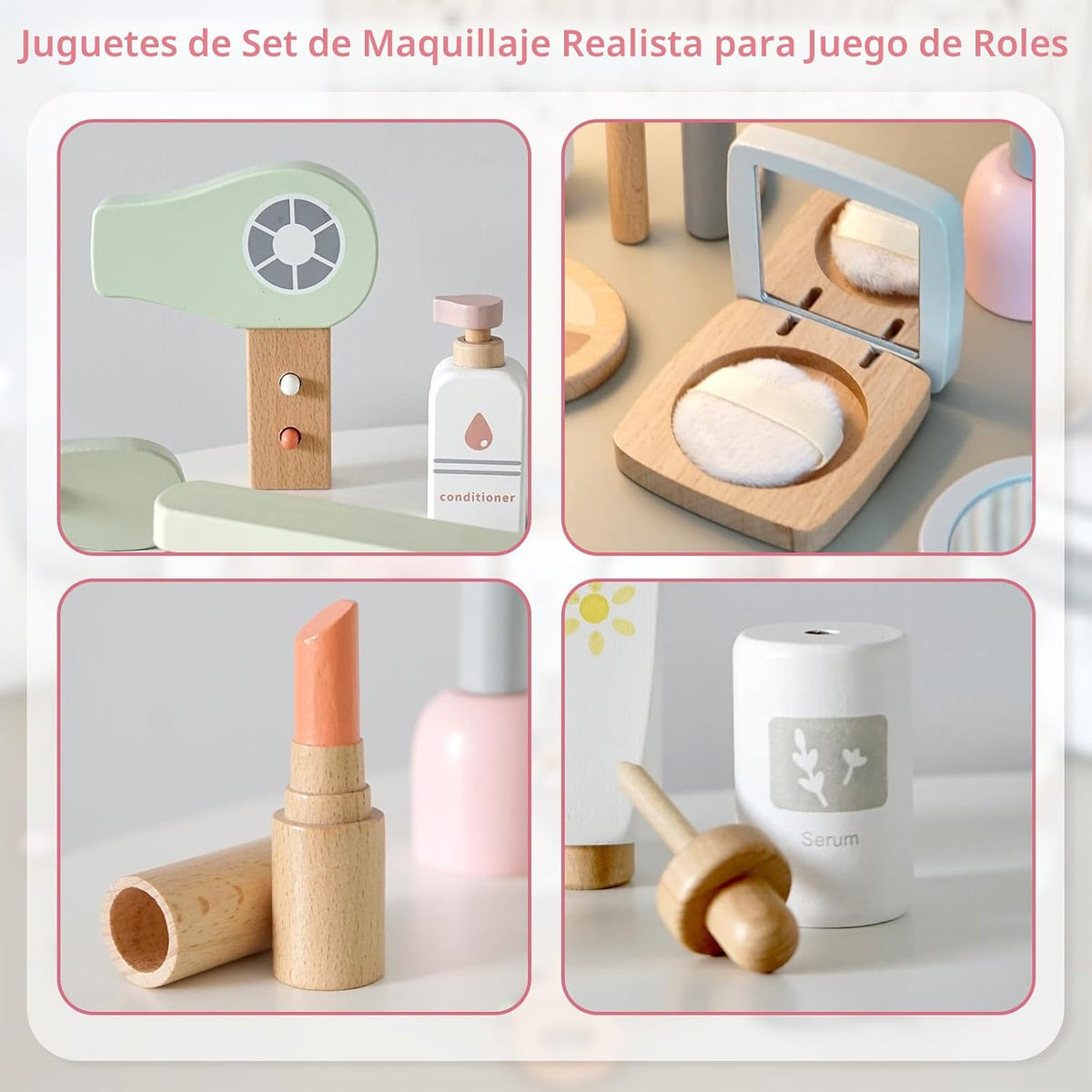 Smartwo Juego de 22 piezas de juguetes de maquillaje de madera para...
